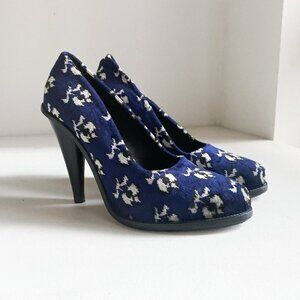Opening Ceremony Blue Floral  Velvet Hidden Platform Heels 39